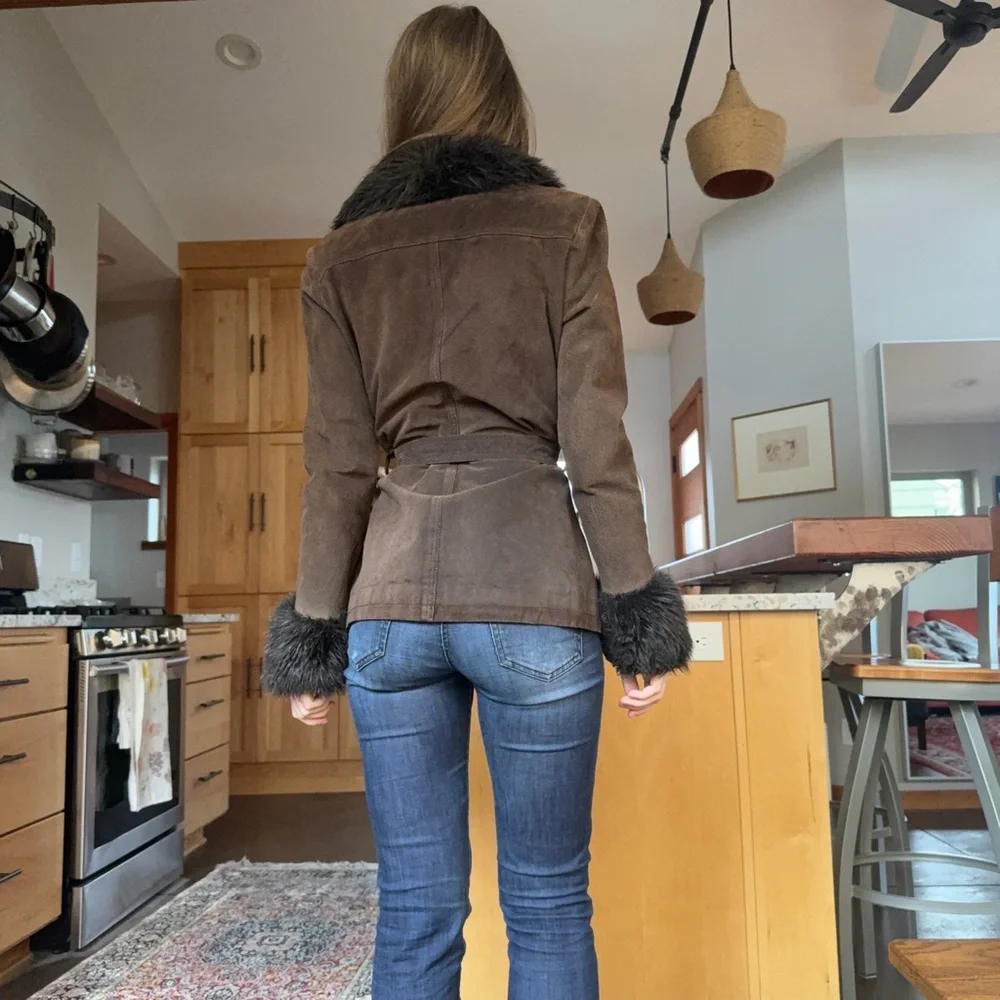 vintage 2000s suede faux fur brown penny lane coat - Picture 4 of 10